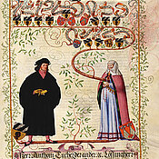 Anton II. Tucher und seine Ehefrau Anna Reich auf einer Miniatur im Großen Tucherbuch, 1590/1606.