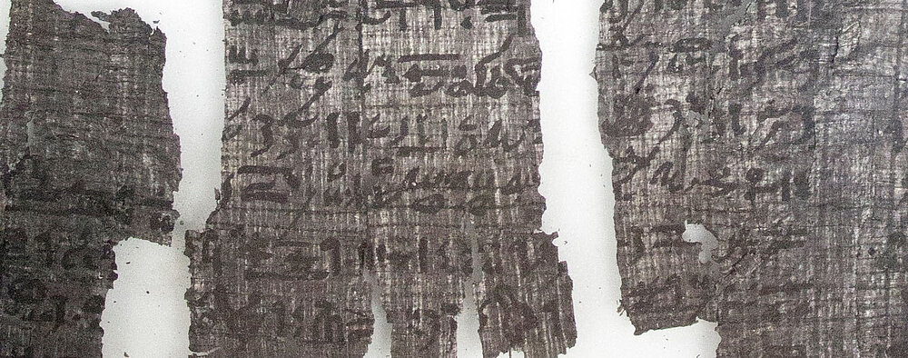 Ausschnitt aus dem karbonisierten Paypyrus Oxford Bodl. MS. Egypt. a. 34 (P) aus Tanis.