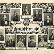 Das Sammelalbum „Deutsche Kolonien“ von 1936 zeigt auf seinem Vorblatt Porträtbilder von Männern, die sich durch „Verdienste an den deutschen Kolonien ausgezeichnet“ haben: Carl Peters, Adolf Lüderitz, Hermann von Wissmann, Paul von Lettow-Vorbeck und Gustav Nachtigal. Viele Straßen im Deutschen Reich wurden nach ihnen benannt und heißen teilweise auch heute noch so.