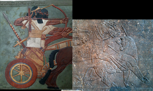 Colorierter Gipsabguss und Originalrelief aus dem NW-Palast von Nimrud, Irak; VAM Berlin