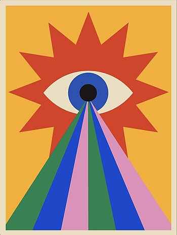 Cool Abstract Geometric Eye Poster. Pop Art Retro Vision Placard. Playful Pattern.