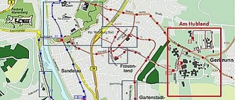 Stadtplan mit Campus Hubland 